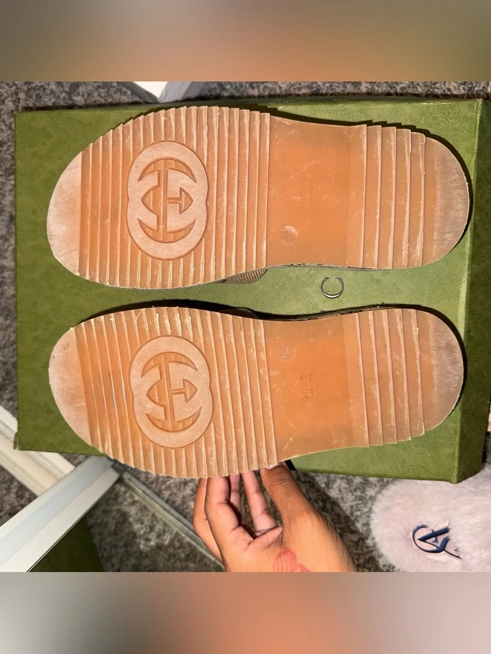 Gucci Beige GG Canvas Womens Slide Sandals